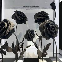 Pupu Ensembles géants de roses noires artificielles en papier, réalistes et faites à la main, pour décorations de fenêtre, fête des Mères, mariage et événements modernes