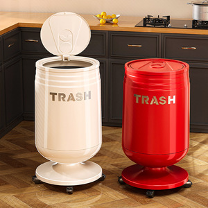 Creative Flip Top Trash Can <b>Large</b> Capacity Odor Proof Indoor Cylindrical Waste <b>Bin</b> With Lid Thickened Design - Product Image 1