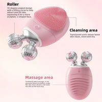 Rouleau Nettoyant Électrique Portable en Silicone 3D avec Massage Liftant, Lumière Colorée, Étanche, pour le Contouring Facial et la Réduction des Points Noirs