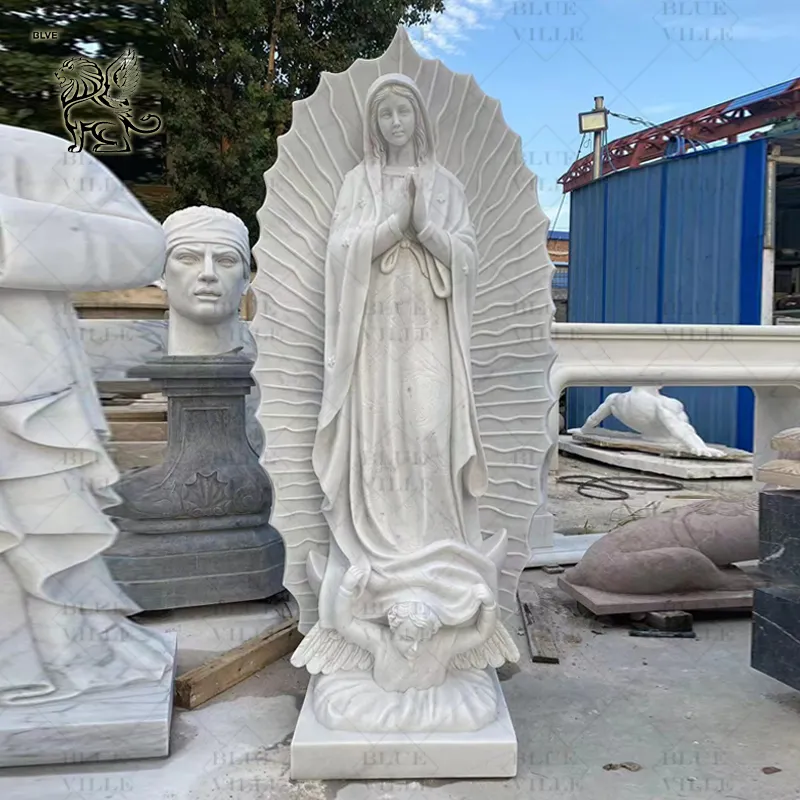 BLVE手彫りの白い等身大宗教カトリック聖母マリア像大理石の彫刻グアダルーペ像の聖母