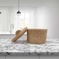 Pot de rangement pour bijoux en travertin de style américain, 3,2 pouces, écologique, poli, avec couvercle pour la conservation de la fraîcheur, pour la cuisine et la maison