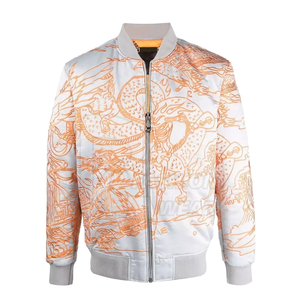 Chaqueta de moda universitaria de poliéster satinado con logotipo personalizado, nuevo diseño de invierno para exteriores, chaqueta de exterior con gráfico 3D de Paisley multicolor para exteriores - Product Image 1