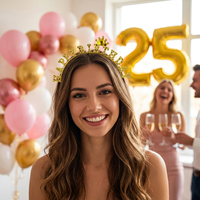 Direct usine, Bandeau-couronne d'anniversaire en plastique avec strass 3D et cristaux, Accessoire capillaire de fête, Accessoire photo pour célébration