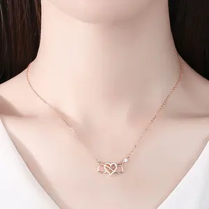 Pendant 925 Silver Hot Trendy Woman Gift Jewellery 925 Sterling Silver Micro Pave CZ Heart Infinity Pendant Necklace