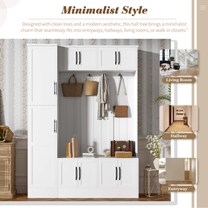 VIBE HAUS Armoire de couloir haute de 79'' avec rangement pour chaussures, banc d'entrée 4-en-1, 6 armoires, 4 patères et étagère réglable - Product Image 6