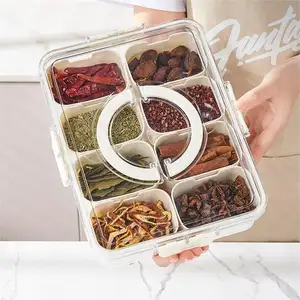 Keuken 4 Raster 8 Grid Kruiden Verzegelde Snack Spice Luchtdichte Voedsel Plastic Opslagcontainers Voor Koelkast