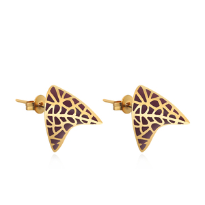 Boucles d'oreilles clous en forme de dents de requin, couleur émail rouge foncé, pour femmes, vente en gros, boucles d'oreilles tendance, bijoux, oorbellen - Product Image 1