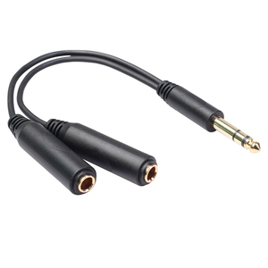 Venta al por mayor personalizado chapado en oro 6,35mm <span class=keywords><strong>Mono</strong></span> TS <span class=keywords><strong>1</strong></span>/<span class=keywords><strong>4</strong></span> "macho a doble hembra <span class=keywords><strong>1</strong></span>/<span class=keywords><strong>4</strong></span>" divisor de Audio Y Cable para amplificador altavoz guitarra - Product Image 1