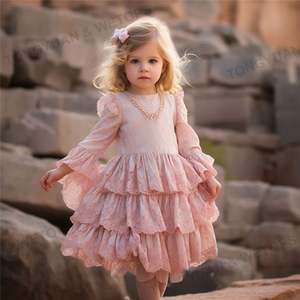 Robes espagnoles en dentelle pour bébé, robe rose pour filles, volants, vente en gros de vêtements pour enfants, vêtements pour enfants de 2 à 6 ans - Product Image 3