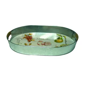 JH Skillful manufacture oval fruits food serving metal tin tray