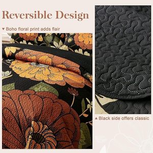 Farmhouse Botanical Lightweight <strong>Bedspread</strong> Coverlet <strong>Set</strong> with 2 Shams <strong>Black</strong> Boho Floral Reversible 3 Piece Quilt <strong>Sets</strong> for Home - Product Image 3