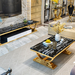 Bàn Thấp Bằng Bạc Màu Vàng Kim Để Bàn Đá Cẩm Thạch Giả Sang Trọng Hiện Đại Chậu Rửa Bằng Thép Không Gỉ Tavolo Vetro Nero Salotto - Product Image 5