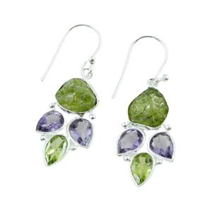 Pendientes de gota clásicos de piedra de múltiples gemas hechos a mano Plata de Ley 925 regalo de fiesta de boda Unisex India - Product Image 2