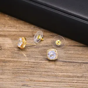 Metal Copper CZ Stone Birthday Party Wedding Trendy Shiny AAA Cubic Zirconia Stone Stud Earrings For Women