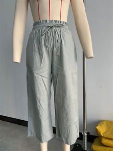 <span class=keywords><strong>Pantaloni</strong></span> da <span class=keywords><strong>Donna</strong></span> a Vita Alta e Gamba Larga, 70% Cotone 30% <span class=keywords><strong>Lino</strong></span>, Vestibilità Ampia, <span class=keywords><strong>Elastico</strong></span> <span class=keywords><strong>in</strong></span> Vita <span class=keywords><strong>con</strong></span> Cordoncino, Tinta Unita, Casual - Product Image 4