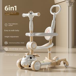 Patinetes para Niños con Asiento Trasero, Patinetes de Empuje con Barra de Protección, Ruedas Universales, Plegables, con Luces y Música - Product Image 3