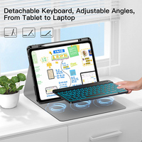 Keyboard Pintar Nirkabel Grosir Pabrik dengan Lampu Latar RGB 7 Warna untuk Samsung Galaxy Tab A8 Casing Keyboard dengan Penyangga Multi Sudut