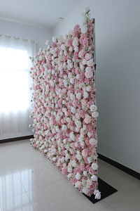 Décoration murale <span class=keywords><strong>florale</strong></span> de mariage, <span class=keywords><strong>mur</strong></span> de fleurs roses, tapis mural enroulable, tissu en soie, fond de scène en fleurs de rose - Product Image 5