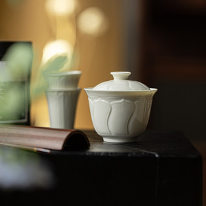 Ding Ware White Glaze Round Gaiwan Porcelain Handheld With Lid For Kung Fu <b>Tea</b> <b>Set</b> Home Use - Product Image 2