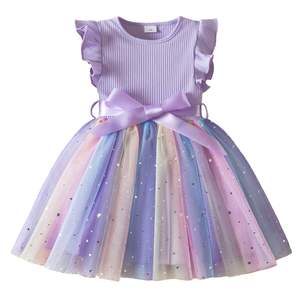 2025 estate Tutu per ragazze vestito per bambini con volant manica corta con bottone stampa floreale tessuto in Chiffon fascia d'età per bambini con fiocco - Product Image 6