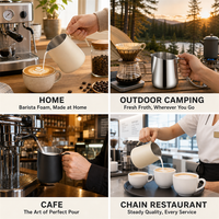 Pichet à lait Kingze de qualité alimentaire en acier inoxydable, pour café, lait, latte art, pour la maison, le café, le restaurant, les baristas