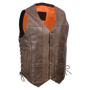 Gilet en cuir professionnel, cuir véritable, gilet rétro marron pour homme, poches latérales, col en V, gilet de qualité supérieure, fabriqué sur mesure - Product Image 1