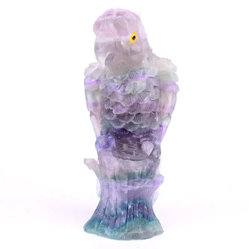 Home Decoration Carved Gemstone Fluorite Crystal Parrot Figurine