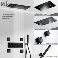 Ensemble de douche thermostatique encastré en laiton avec jets carrés pour pluie, cascade et massage, pour hôtels, usage commercial, robinets personnalisés OEM