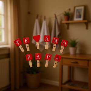 Ilan Mollette in Legno 3,5 Cm 10 Pezzi con Scritta 'I Love You Dad' a Forma di Cuore e Corda di Iuta - Product Image 3