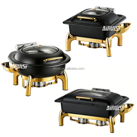 Chauffe-Plats Électrique Professionnel 6L 9L Noir et Or en Acier Inoxydable pour Buffet – Matériel de Restauration Hydraulique