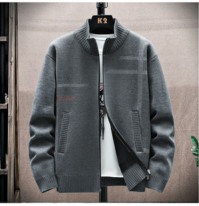 Sonbahar Kış Sınır Ötesi Erkek Hırkası Çizgili Örme Fermuarlı Yaka Günlük İş Modası Süveter Orta Yaşlı - Product Image 3