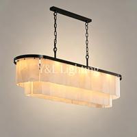 Lustre moderne en albâtre naturel long avec finition noire, luminaire suspendu pour salle à manger, îlot de cuisine, décoration