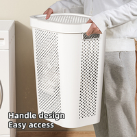Grand panier à linge en plastique, bac à linge ventilé avec couvercle rabattable, chariot de rangement pour vêtements sales, boîte organisatrice de vêtements avec roulettes