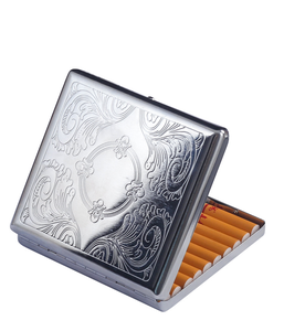 Elegante Portasigarette Vintage in Metallo Intagliato a Mano, Scatola Quadrata Argentata per Sigarette con Clip - Product Image 1