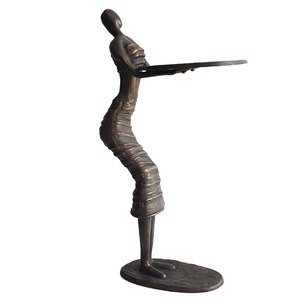 アンティークブロンズ鋳鉄フロントレセプション彫刻女性抽象像ホルダー付きカフェ金属工芸品 - Product Image 2