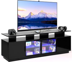 <strong>TV</strong> <strong>Stand</strong> with LED Lights, Power Board, and USB Charging Station, Suitable for Transparent Glass Door Storage Cabinet - Product Image 1