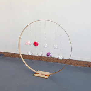 LANJO Round <b>Backdrop</b> <b>Stand</b> Golden Circle Wedding Arch Frame <b>with</b> Crystal Beaded Hanging Tealight Candle Holders - Product Image 4