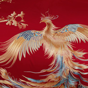 High-<b>end</b> Pure Cotton Wedding Four-piece Bedding Set Red Chinese Style Dragon Phoenix Embroidered Breathable - Product Image 4