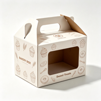 Boîte en carton ondulé écologique et recyclable, boîte imprimée avec poignée, carton de boulangerie pour l'emballage de gâteaux, pâtisseries et desserts