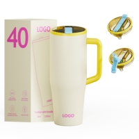 Gobelet isotherme OEM en acier inoxydable de 40 oz avec poignée et paille rabattable en Tritan |   Mug de voyage anti-fuite, compatible avec les porte-gobelets, sans BPA