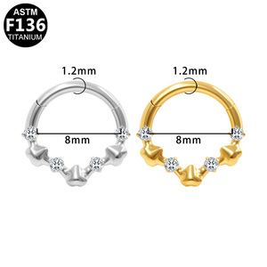 Anillo de septum Getta Fashion de titanio ASTM F136 grado implante con circonita, piercing para <span class=keywords><strong>nariz</strong></span>, aro segmentado articulado, joyería corporal - Product Image 2