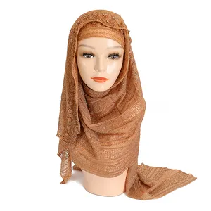 プレーンヘッドスカーフ柔らかいイスラム教徒のヘッドスカーフターバンヒジャーブ女の子女性アバヤイスラム教徒インスタントヒジャーブダイヤモンド付き