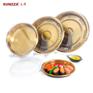 Sunzza Gói Nhà hàng bên bao bì thực phẩm đưa ra lấy đi Vàng Shinny nông dùng một lần nhựa PET Vòng Sushi tấm