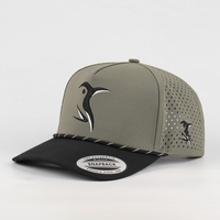 Casquette de baseball personnalisée de haute qualité à 5 panneaux avec logo en caoutchouc PVC, casquette perforée à découpe laser imperméable, casquette de golf performante pour papa