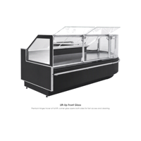 Vitrine réfrigérée étroite sur mesure pour charcuterie, avec vitre relevable droite et connectable, pour magasins de détail