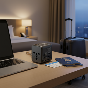 D0100X3EESJ Universal <b>Travel</b> <b>Adapter</b> 100-250V 4 USB Ports 5V/3A Output Gan Material Over Charging Protection - Product Image 2