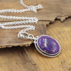 Turquoise <b>Solid</b> Sterling <b>Silver</b> Pendant <b>Necklace</b> December Birthstone Handmade Statement Bezel Setting with Rhodium Gold Plating - Product Image 5