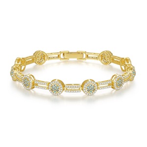 ODM Bracelet chaîne de tennis pour femme zircon cubique coloré plaqué or classique à la mode motif fleur cuivre diamant principal - Product Image 1
