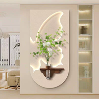 Décoration murale moderne en pierre de grès 3D avec papillon, peinture décorative, hydroponie, plante verte, lumière LED