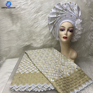Nouveau Design 2023 Offre Spéciale femmes coton dentelle avec écharpe belles dames Headtie et suisse Voile dentelle tissu avec des pierres - Product Image 3